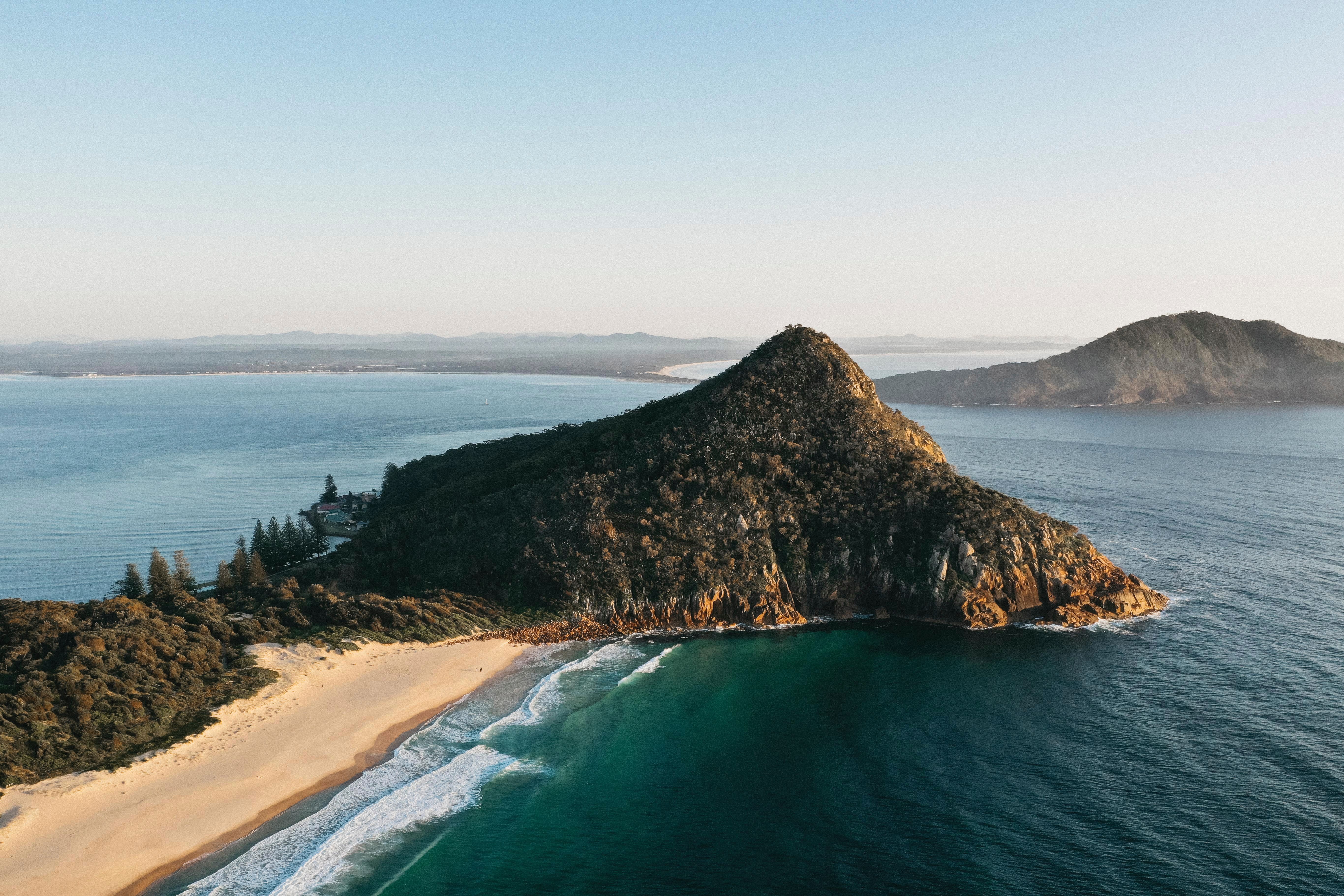 A stunning aerial view of Tomaree National Park, Port Stephens at sunrise
